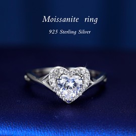 MYBELLNA Moissanite Ring for Women D Color VVS1 Clarity Brilliant Round Cut Lab Diamond Heart Ring White Gold Plated S925 Sterling Silver Promise Ring for Women Engagement Wedding