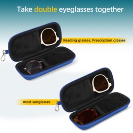 Tangoner Double Eyeglasses Case Hard Shell Dual Sunglasses Organizer with Zipper Closure Travel Eyewear Storage for Vehicle holds 2 Pairs of Glasses, Blue