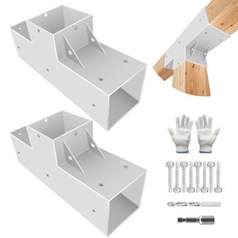 DEVALLEY 2Pack 3-Way T-Shape Pergola Bracket Kit,DIY White Woodwork Horizontal Brackets with Screws for 4 x 4(Actual:3.5"x3.5") Wood Beams for Patio Pergola,Log Cabin,Gazebo W/Hardware