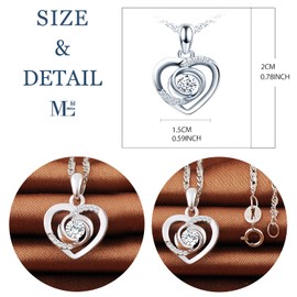 MicLee Women's Girl's Necklace pendant, 925 Sterling Silver necklace, Shiny heart diamond necklace pendant, Inlaid zircon, silver