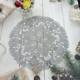Set of 4 26 cm lace placemats, lace doilies, crochet doilies, tablecloth, lace, round embroidery, table mat, handmade lace, placemat, for kitchen, dining room, silver