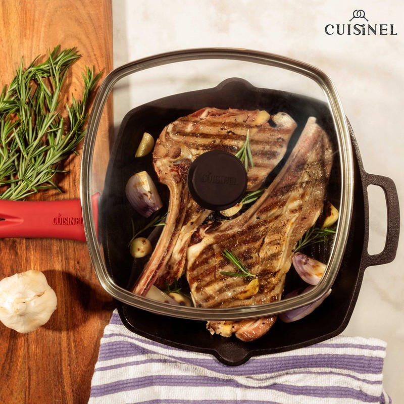 Cuisinel Cast Iron Grill Pan + Rectangular Cast Iron Grill