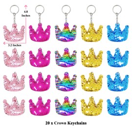 KeeStar 20 Pack Crown Sequin Keychains Party Favors for Princess Queen Party, Baby Shower Goodie Bag Fillers, Birthday, Wedding, School Carnival Rewards, Classroom Prize