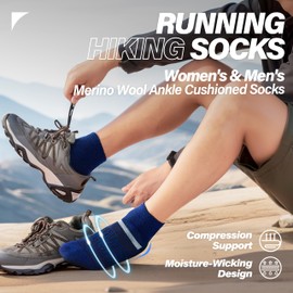Anlisim Merino Wool Quarter Ankle Hiking Running Socks Breathable Thermal Warm Thick Cushion Socks for Women Men 6 Pairs(Colorful,L)