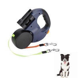 Beufee Retractable Dog Leash, 10ft Double Retractable Dog Lead with LED Flashlight, Dark Gray
