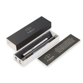 Parker Vector Fountain Pen | Stainless Steel with Chrome Trim | Fine Nib | Blue Ink | Gift Box