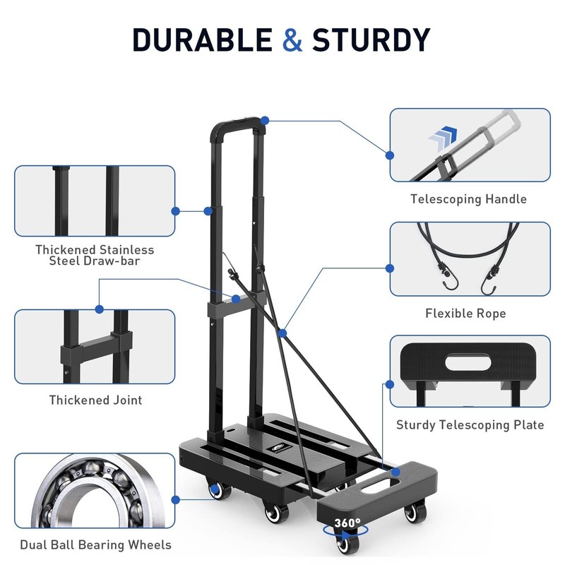 SPACEKEEPER Folding Hand Truck, 500 LB Heavy Duty Luggage Cart,