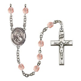 Extel Santa Teresita Catholic Rosary Beads for Men Women, October Birthstone Rose, Made in USA