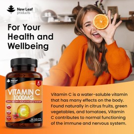 Vitamin C Tablets 1000mg - Enriched with Bioflavonoids & Rosehip - Premium Vitamin C Supplements - 360 Vegan Vitamin C Tablets High Strength Ascorbic Acid VIT C for Normal Immune System UK Made