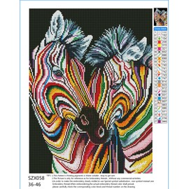 OWN4B Cross Stitch Kits Embossed Colorful Zebra Pattern 11K 14.2"x18" DIY Embroidery Kit (Zebra)