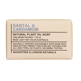 Wavertree & London Santal & Cardamon Scented 100% Natural Soap Bar, 7oz Moisturizing French Triple Milled Soap Bar for Women & Men enriched with shea butter - Pure Bath & Body soap bar