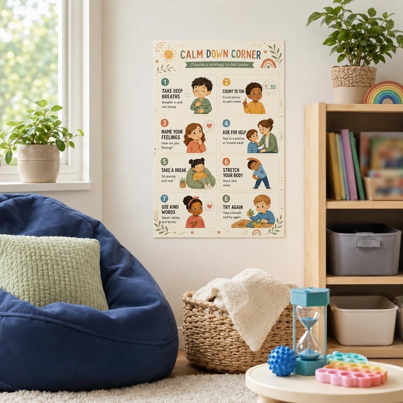 VMXWLL Calm Down Corner Classroom Poster, 12 x 18 Inch