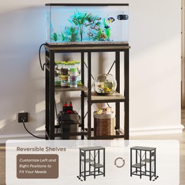 Becuddler 10 Gallon Fish Tank Stand with Charging Station, 20 x10 Metal Aquarium Stand with 3-Tiers Adjustable Storage Shelves, 6-Legs Reptile Terrarium Stand, 264 LBs