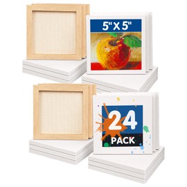 FIXSMITH Mini Stretched Canvas - 24 Pack 5 x 5 Inch, 2/5” Profile Small Square Canvases, 100% Cotton Art Primed Little Blank Canvas for Kids, Home Decor Project, Art Supplies for Acrylic Oil Painting