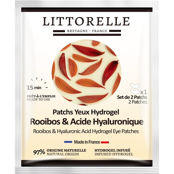 Anti-Stress and Anti-Ageing Hydrogel Eye Pads with Rooibos Tea and Hyaluronic Acid - Anti Wrinkles, Dark Circles and Eye Bags Eye Pads - 97% Natural Origin - Eye Mask Made in France
