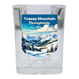R and R Imports Tussey Mountain Pennsylvania Souvenir 2 Ounce Square Base Shot Glass Ski Design 12 Pack