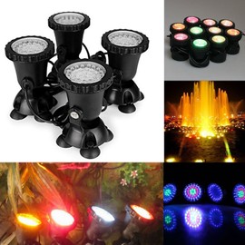 COVVY Waterproof Underwater Spot Lights Multicolour RGB Aquarium Lights with Remote Control for Garden Pond Fish Tank Swimming Pool,UK Plug (Set of 4 Lights)