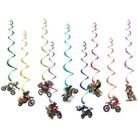 Motorcycle Hanging Swirls Motorbiker Birthday Party Decorations Ceiling Swirls Streamers Decorations for Motorcycle Enthusiast Motocross Themed Birthday Baby Shower Party Supplies(Complete Assembled)