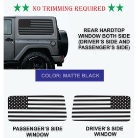 Compatible with Jeep Wrangler JL (2 Door) 2018-2025 Precut American Flag Window Decals Both Side Proudly Made in The US Matte Black (Straight)