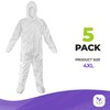 AMZ White Hazmat Suits, 4X-Large. Pack of 5 Lightweight Microporous