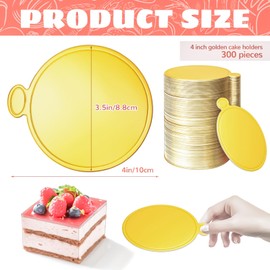 MotBach 300 Pcs Mini Cake Boards 3.5inch Gold Round Cake Circle Base, Mini Round Dessert Circle Base Board, Small Paper Cake Cardboard Mousse Cupcake Bases Plates for Baking Party DIY Wedding Birthday