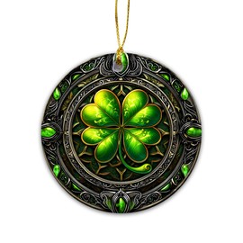 Saint Patrick’s Day Ornament | Vintage Green Lucky Four Leaf Irish Christmas Ornament, Ireland Heritage Luck of The Irish (Crystal Lucky Clover)
