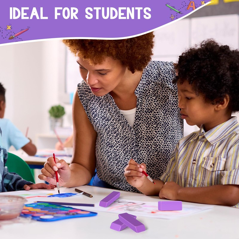 Wearage 72 Count Purple Pencil Erasers Rectangular Rubber Eraser Bulk