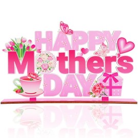 Mothers Day Decorations for Party Wooden Table Centerpieces 11.8x6.8 Inch Happy Mothers Day Decorations Sign Pink Wood Table Topper for Home Kitchen Shelf Mantel Indoor Decor from Daughter Son