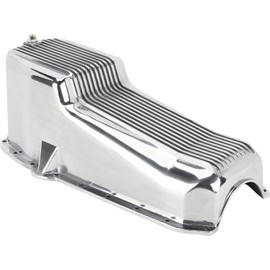 1957-1979 Small Block Chevy Aluminum Oil Pan - Polished Finned Design - Driver's Side Dipstick - High Strength and Heat Dissipation - Easy Installation