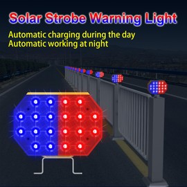LAFEINA Solar Strobe Warning Light, Emergency Flashing Lights, Red Blue Traffic Safety Lights for Construction Traffic Road Barricade Dock Crane Tower Boat Navigation