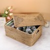 Hipiwe Rattan Basket With Lid Rectangular Lidded Basket Natural Hand-Woven