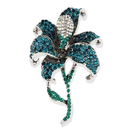 Rhinestone Flower Brooch for Women Sparkly Crystal Bouquet Clusters Big Large Brooch Pin Vintage Lily Flower Wedding Bridal Pins Elegant Clothing Hat Bag Accessories Christmas Birthday Party Jewelry (Blue)