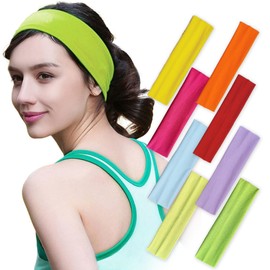 Tisoloow Headbands for Women Non Slip Elastic Sweat Hairbands Soft Fabric Hair Bands Workout Yoga Running Sport Thin Hair Wrap Hair Accessories 8 Pack d One Size