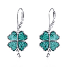 ONEFINITY Four Leaf Clover Earrings 925 Sterling Silver Turquoise Clover Earrings Irish Good Luck Clover Jewelry For Women