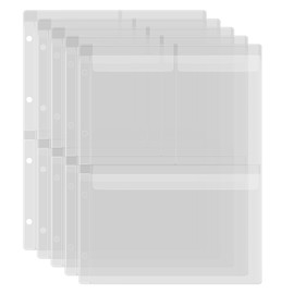 5 Pack A4 Size Plastic Binder Pockets,4 Holes Waterproof PVC Folders Loose Leaf Bag forBudgeting Loose Leaf Bags Planner Insert Pouches Photo,Document, Stamp & Die Storage Bills Organizer (3 Grid)
