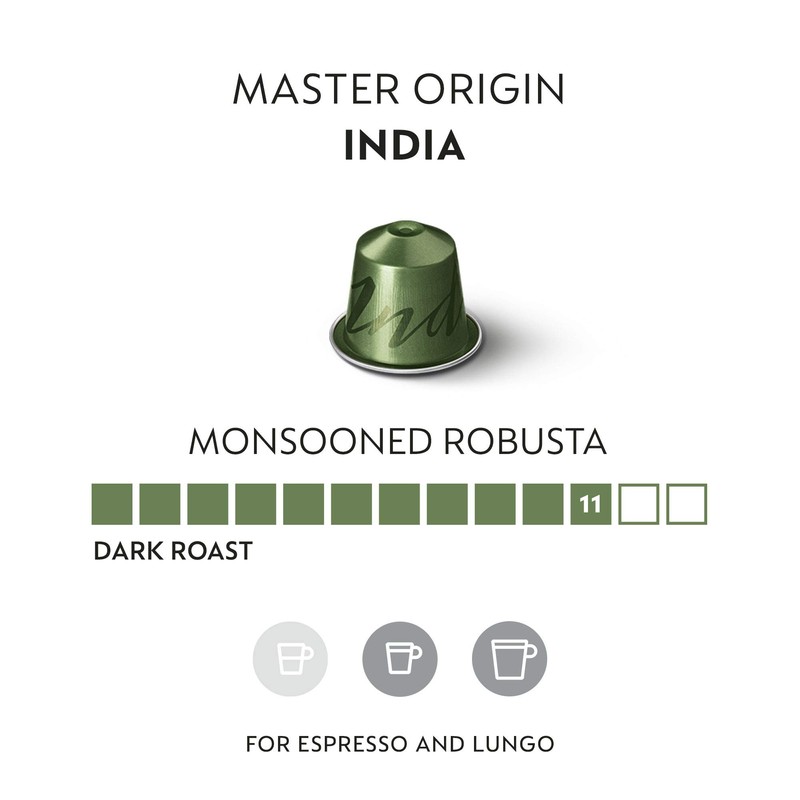 Nespresso Capsules Original Line, India Master Origin, Dark Roast Coffee,