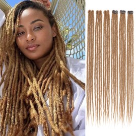 Honey Blonde Dreadlock Extensions With Clip in,24 Inch 6 Clips(24strands) Handmade Braid Dreadlocks Hair Extensions for Women/Girls/Men, Soft Clips in Dreads Synthetic Hair Extension(24",27#)