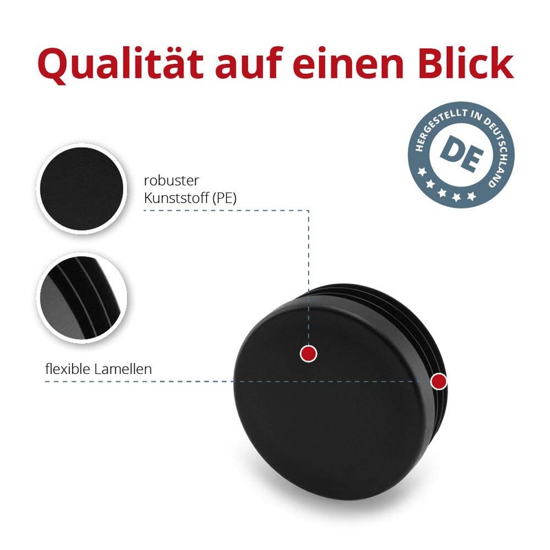 GLEITGUT 4 x Lamellar Plugs Black Round Tube Plugs in