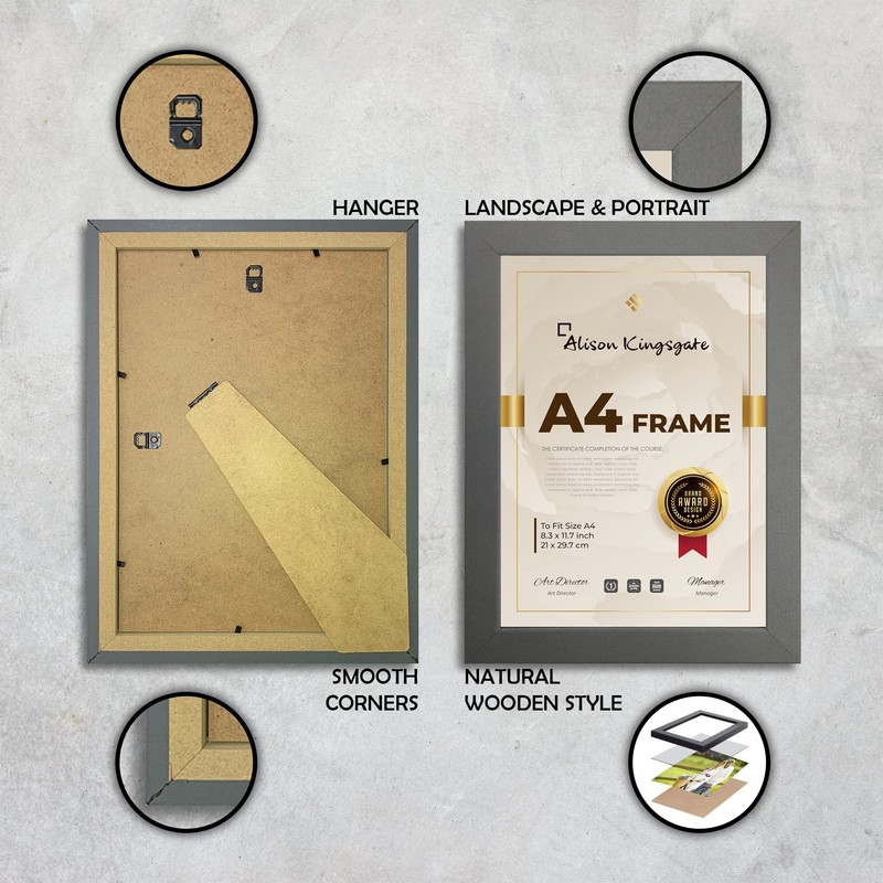 Alison Kingsgate A4 Frame Grey in Size 29.7 x 21cm