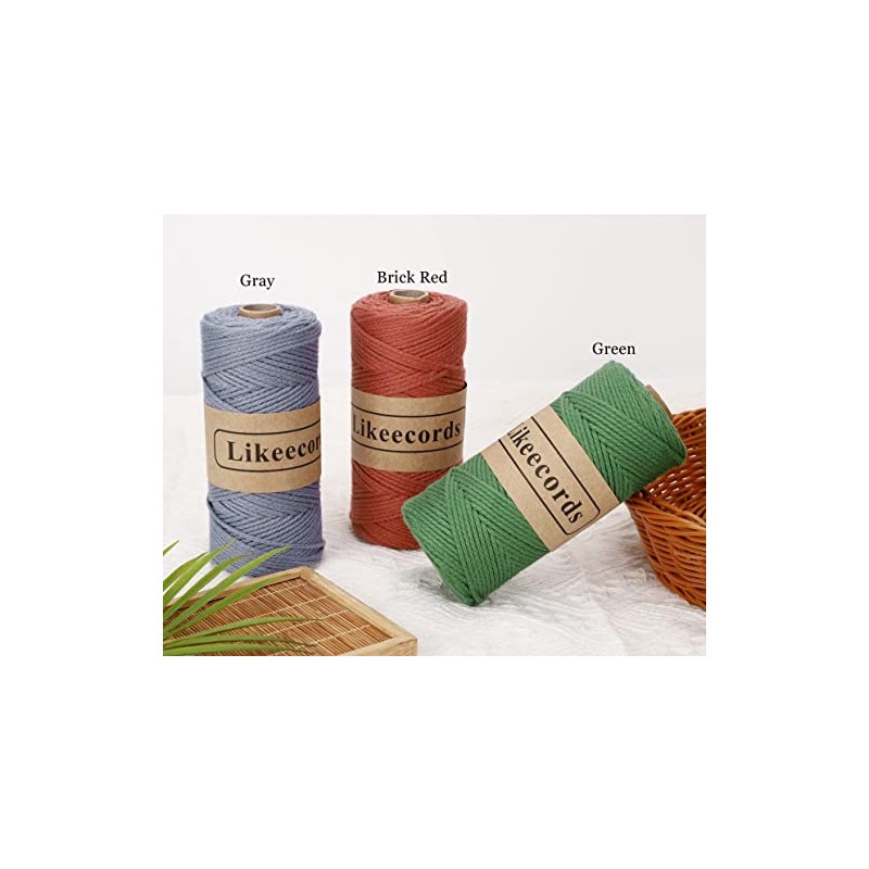 Likeecords 100% Cotton Crochet Yarn for Bag,3 Rolls/Pack 2mm x
