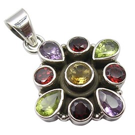 SilverStarJewel - Colgante de plata de ley maciza con múltiples piedras de 1,3 cm y 5,1 gramos