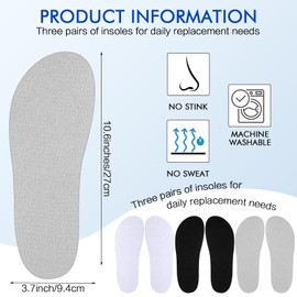 Velmitten 3 Pairs Shoe Insoles for Clog Garden Shoe Liner Washable Barefoot Insert Sockless Pad Comfort Insert for Women Men Work Nurse