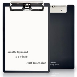 Small Aluminum Clipboard Metal A5 w/Stainless Hangable Pen Holder Low Profile Clip Board 9" x 6" Memo Message Half Letter for School Office Business Medical Workshop Factory Supplies (Black, A5)