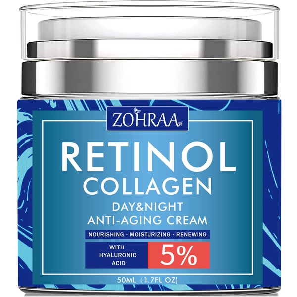Retinol Cream for Face - Facial Moisturizer with Collagen and Hyaluronic Acid, Anti-Wrinkle Reduce Fine Lines Vitamin C+E Natural-Ingredient Day Night Anti-Aging For Women Men