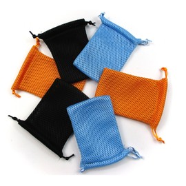 ALL in ONE 6pcs Nylon Mesh Drawstring Bag Pouches for Mini Stuff Cellphone Mp3 8x13cm (3x5 Inch) (Black+Orange+Blue)