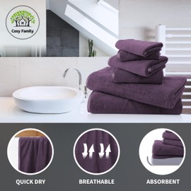 Cosy Family Microfiber 8-Piece Towel Set, 2 Bath Towels, 2 Hand Towels, and 4 Wash Cloths, Ultra Soft Highly Absorbent Towels for Bathroom, Gym, Hotel, Beach and Spa (Grape Purple)