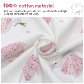Baby Sleeping Bag 100% Cotton 0.5 TOG Long Sleeves Wearable Blanket Various Sizes Sleeping Sack for Newborn Boys Girls Infant Toddlers Baby 6-12 Months - Pink Swan