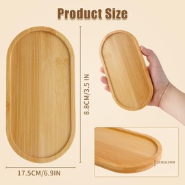 6 Pcs Bamboo Tray for Bathroom, Small Wooden Trays, Oval Decorative Tray for Organizing Accessories, Vanity Trays Soap Dish for Kitchen Breakfast Candle, 6.9 * 3.5In