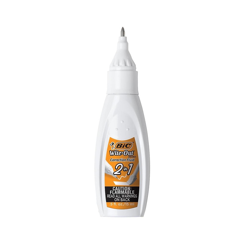 BIC WOPFP11 Wite-Out 2-in-1 Correction Fluid, 15 ml Bottle, White