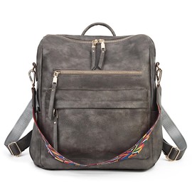 KOOIJNKO Women Backpack Purse Vintage Rucksack Convertible Shoulder Bag Travel Daypack, Gray